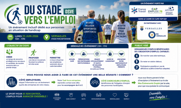Evénement inclusif “Du Stade Vers l’Emploi” (DSVE) le 23/06 à Versailles
