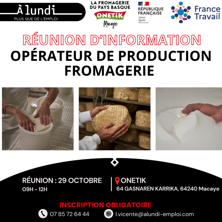 Devenez opérateur ou opératrice en fromagerie à Macaye, on vous forme ! 