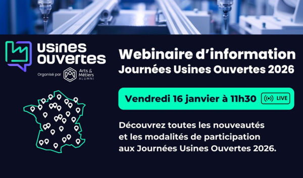 ENTREPRISES : Suivez le webinaire d’information du 16/01/26 - Journées Usines Ouvertes
