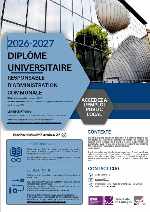 FORMATION DIPLOME UNIVERSITAIRE SECRETAIRE DE MAIRIE