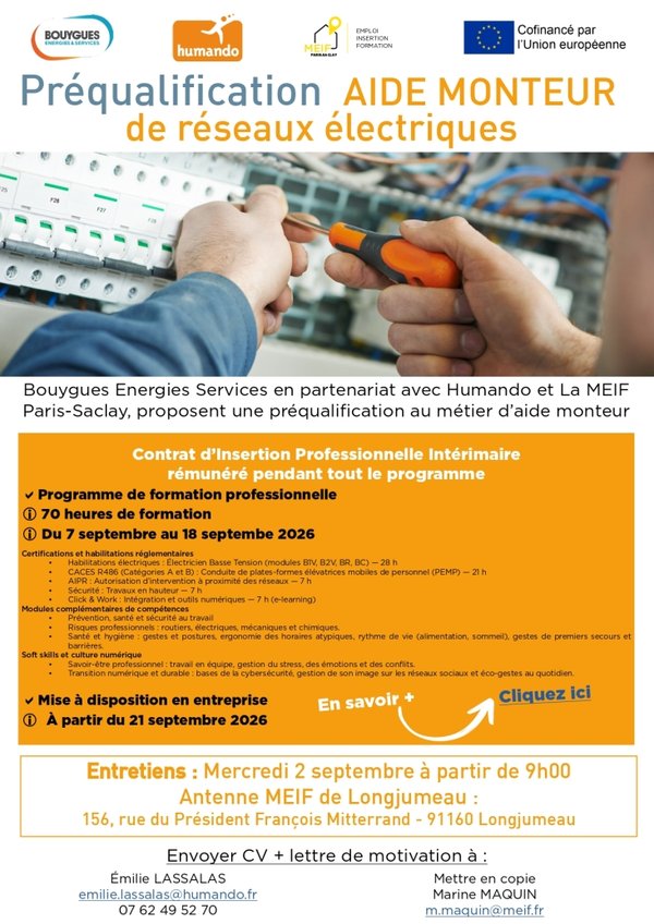 Préqualification AIDE MONTEUR de réseaux électriques Contrat d’Insertion Professionnelle I