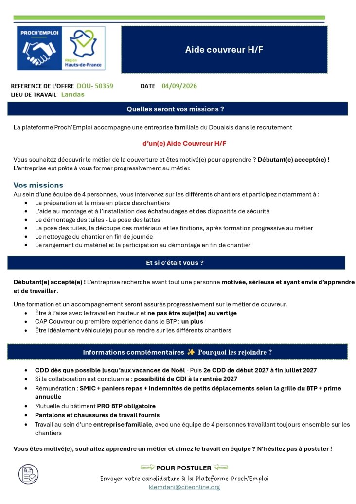 La plateforme Proch’Emploi accompagne une entreprise familiale du Douaisis 