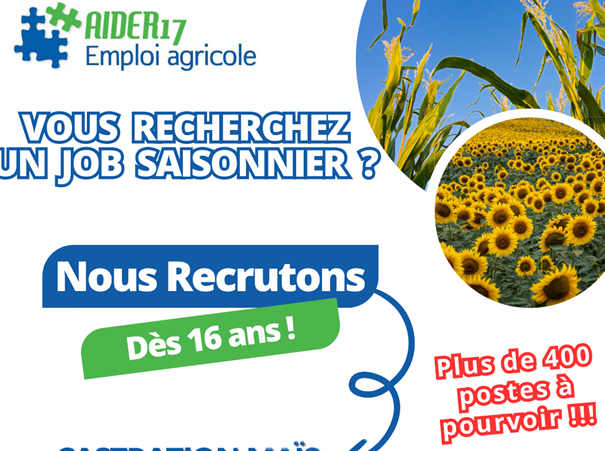 Inscription aux Jobs d'été - Aider17 Emploi Agricole
