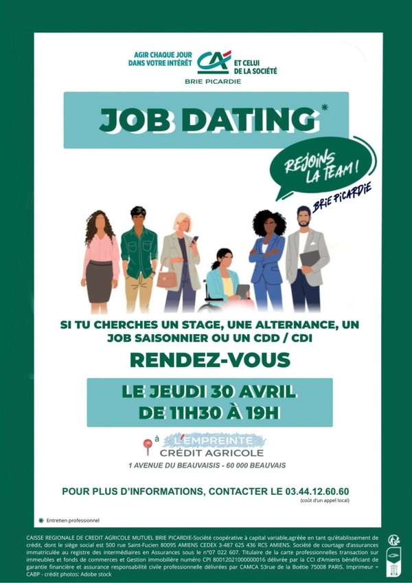 📣 Job Dating Crédit Agricole Brie Picardie à Beauvais
