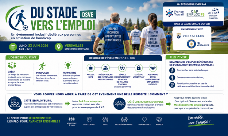 Evénement inclusif “Du Stade Vers l’Emploi” (DSVE) le 23/06 à Versailles