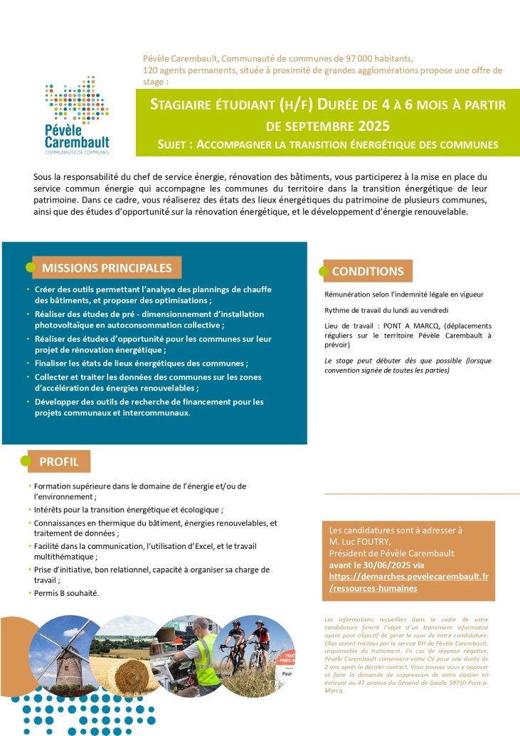 Pévèle Carembault recrute un Stagiaire Etudiant (H/F) 