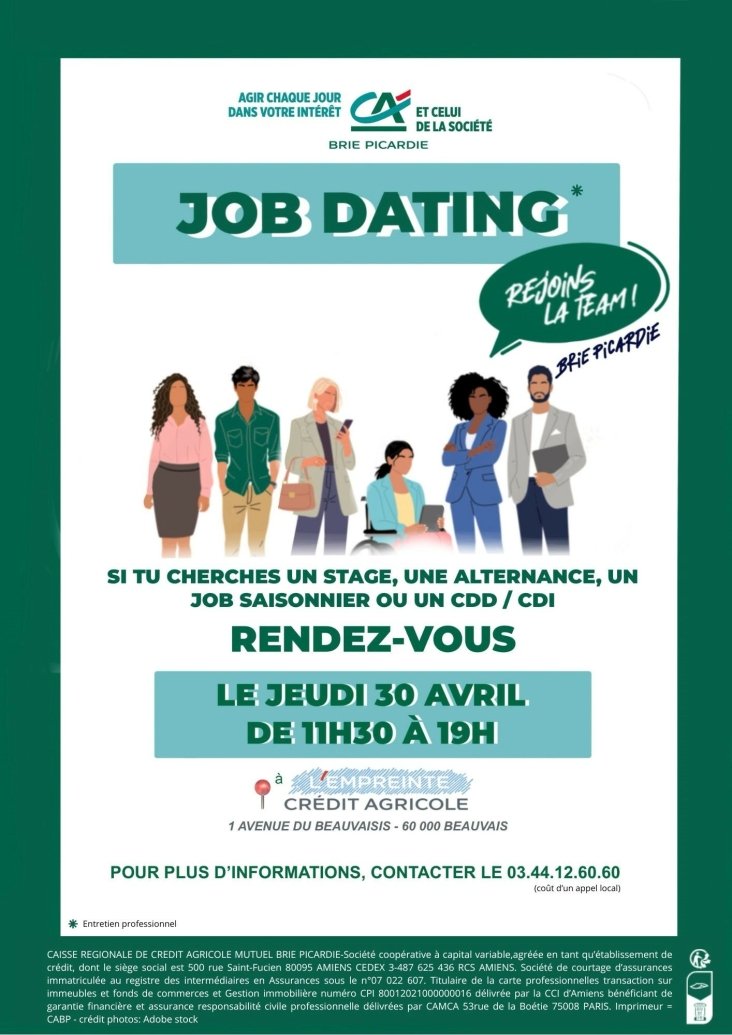 📣 Job Dating Crédit Agricole Brie Picardie à Beauvais