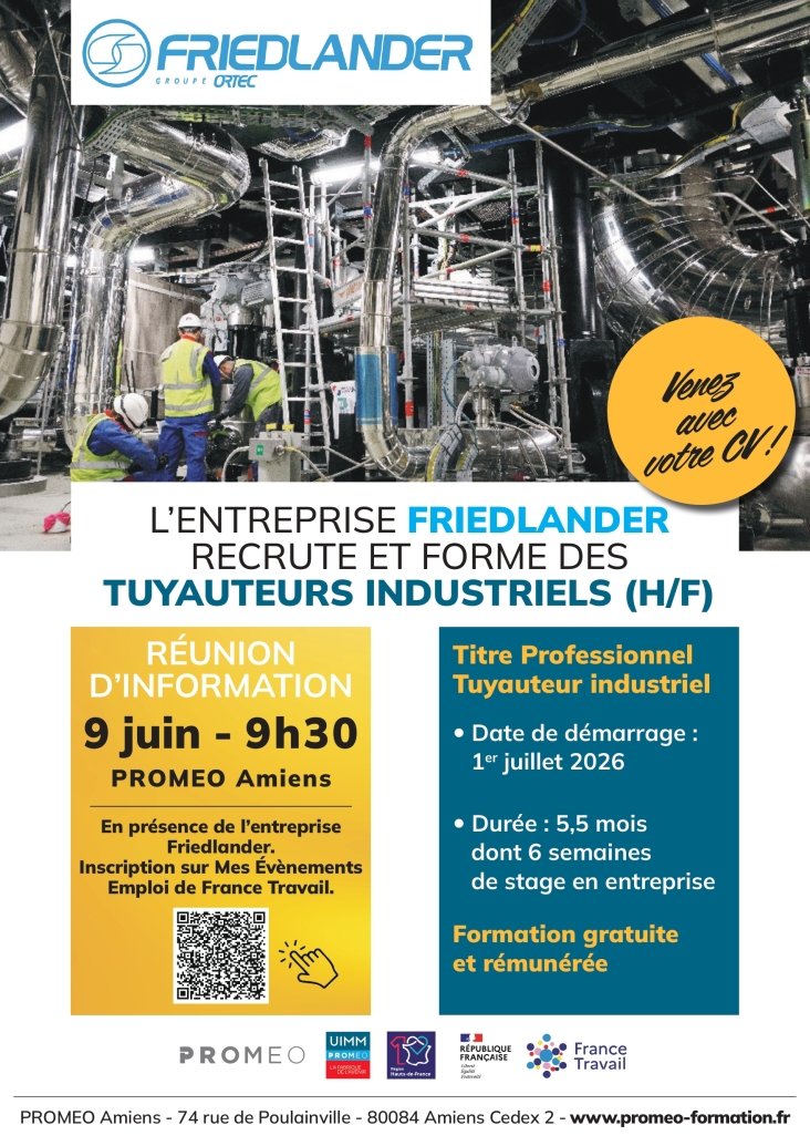 L’ENTREPRISE FRIEDLANDER RECRUTE ET FORME DES TUYAUTEURS INDUSTRIELS (H/F)