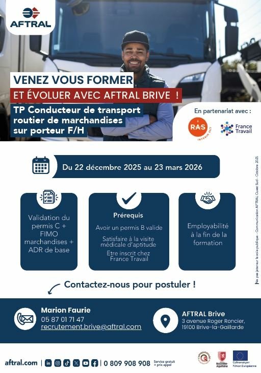 VENEZ VOUS FORMER ET EVOLUER AVEC AFTRAL BRIVE